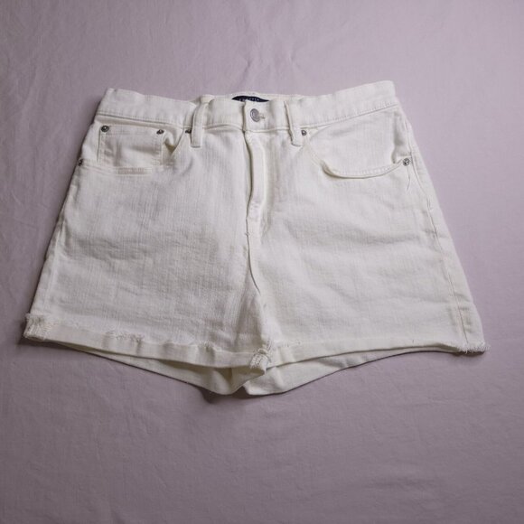 J Crew Mercantile Jean Shorts Size 28 White Denim High Rise Cuffed Raw Hem - Picture 2 of 5